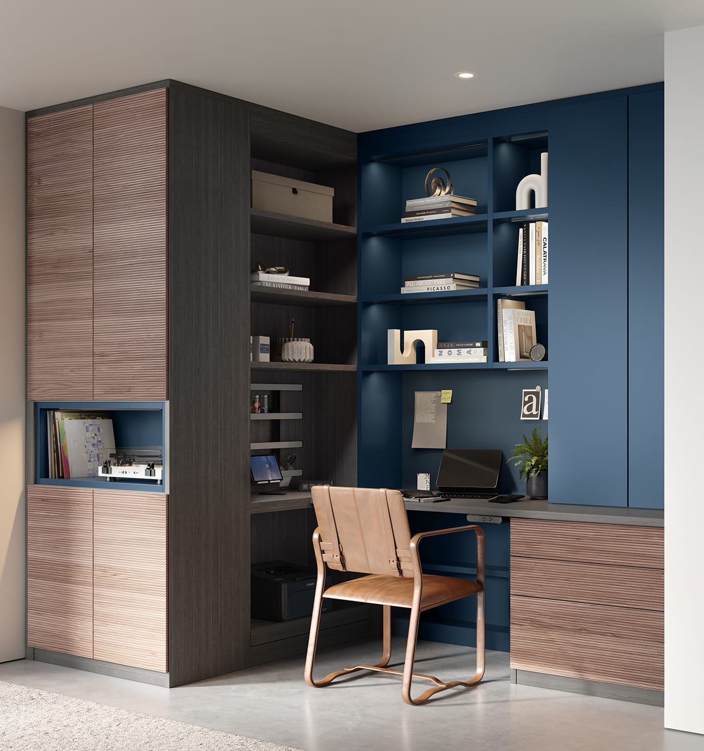 Home office in small space with floor to ceiling storage built in by California Closets